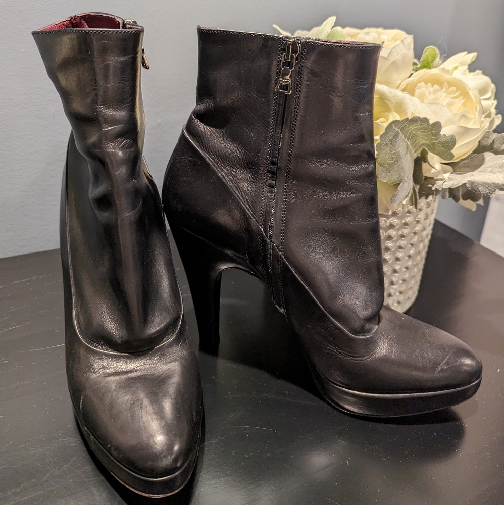 Prada Black Leather Platform Booties
